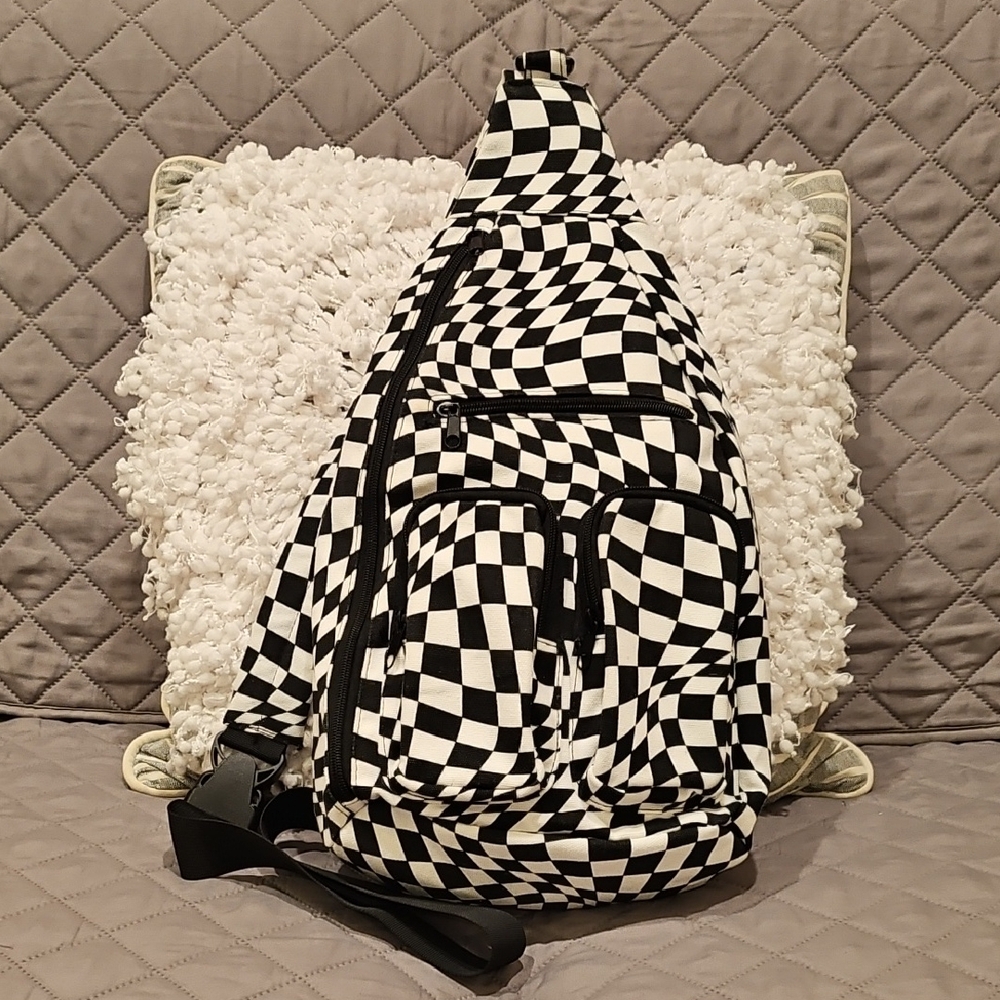 No Boundaries Black and White Crossbody Sling Bag Checkered Design
